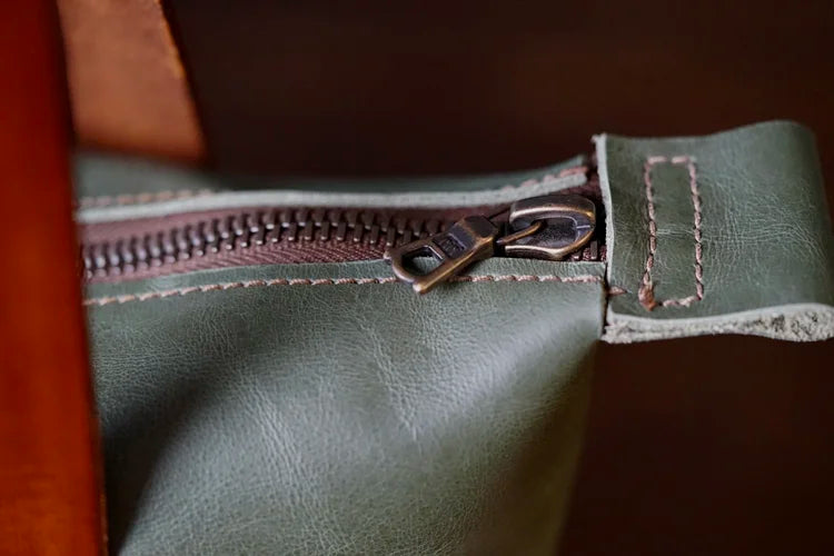 Overland Green Leather - Antique Brass Hardware