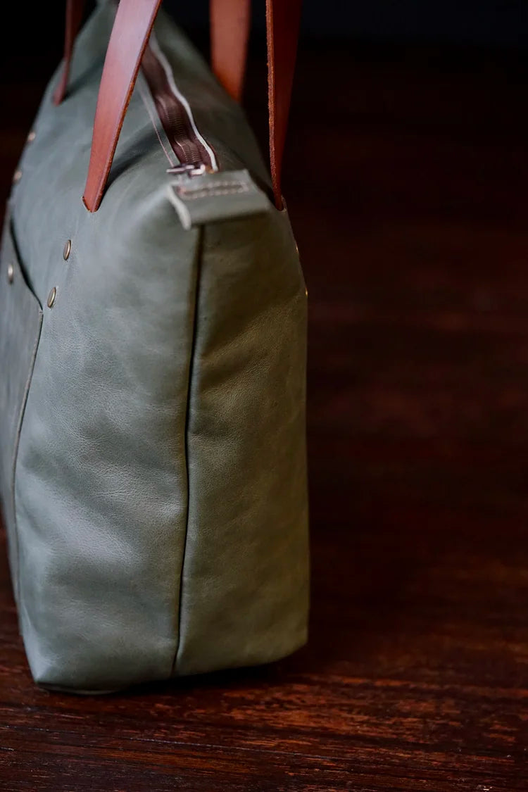 Overland Green Leather - Antique Brass Hardware