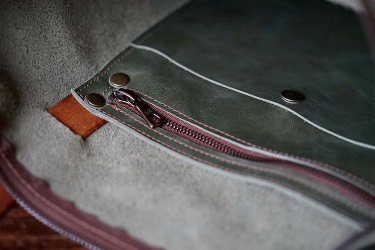Overland Green Leather - Antique Brass Hardware