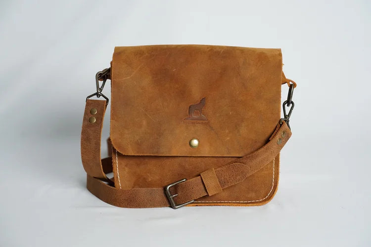 The Wolfpack Series Mail Bag - Crazy Horse Leather, Antique Brass Hardware