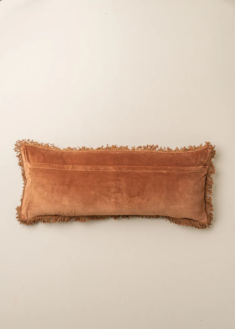 Velvet Fringed Bolster Cushion | Terracotta