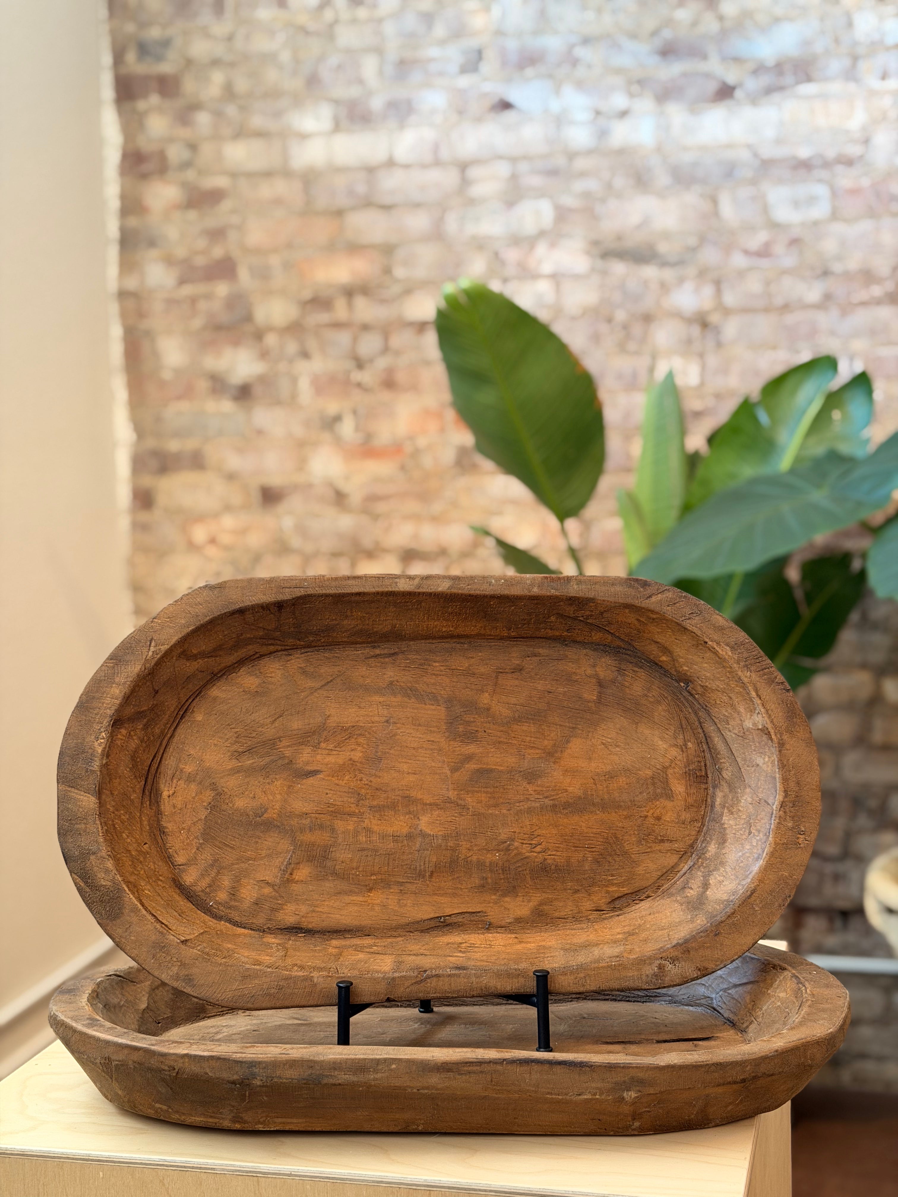 Natural Wooden Carved Bowl, Large