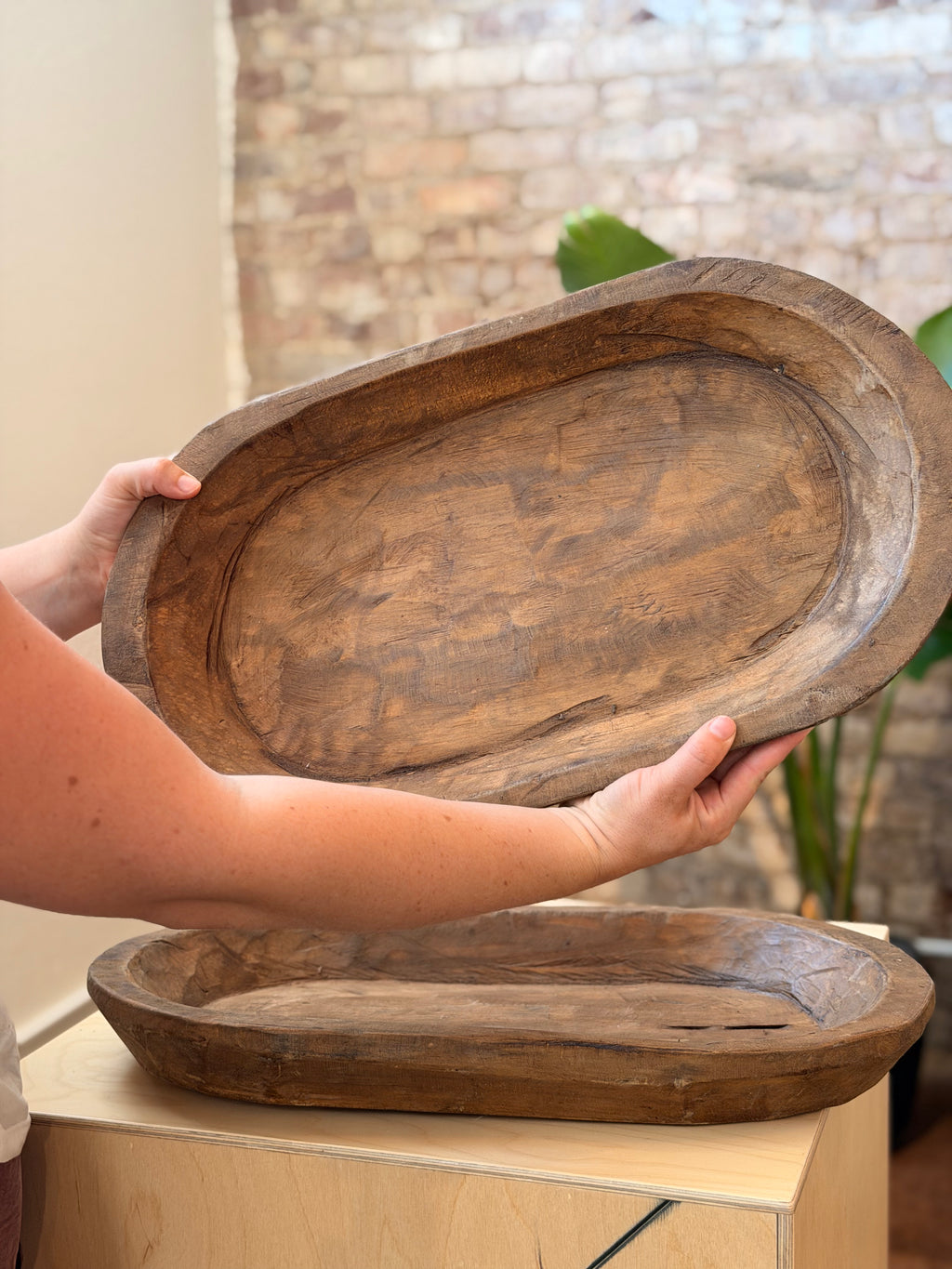 Natural Wooden Carved Bowl, Large