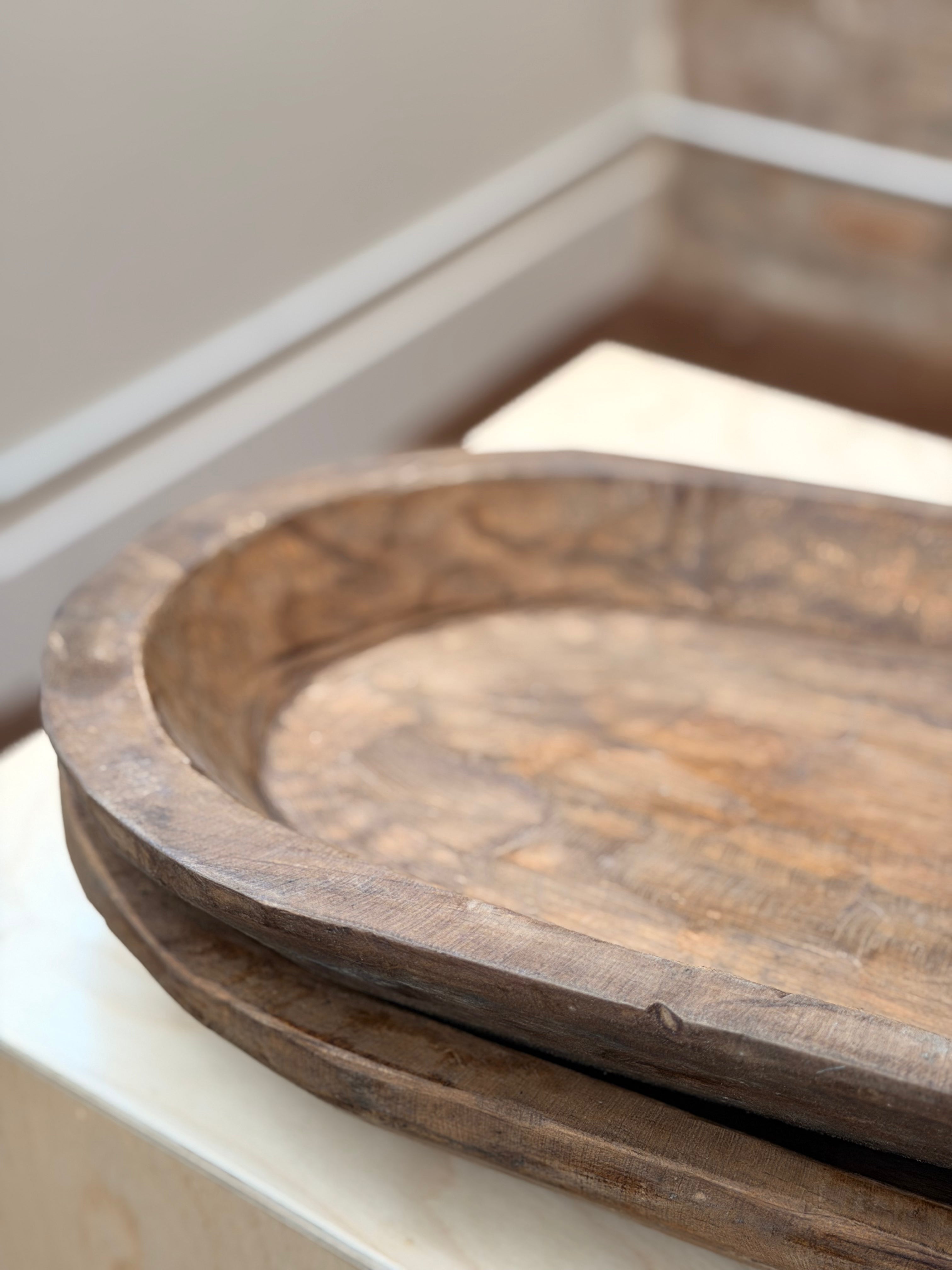 Natural Wooden Carved Bowl, Large