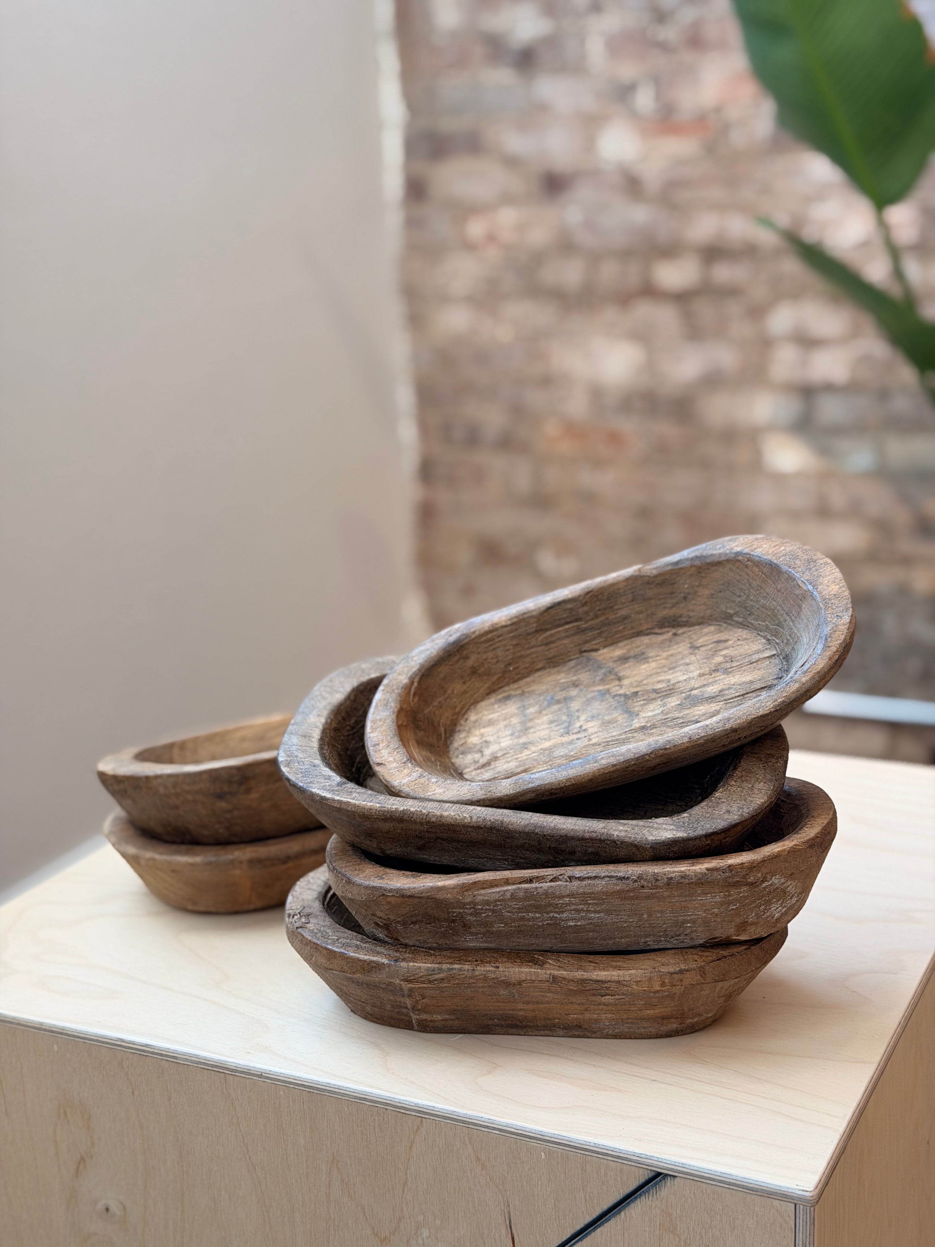 Natural Wooden Carved Bowl, Small