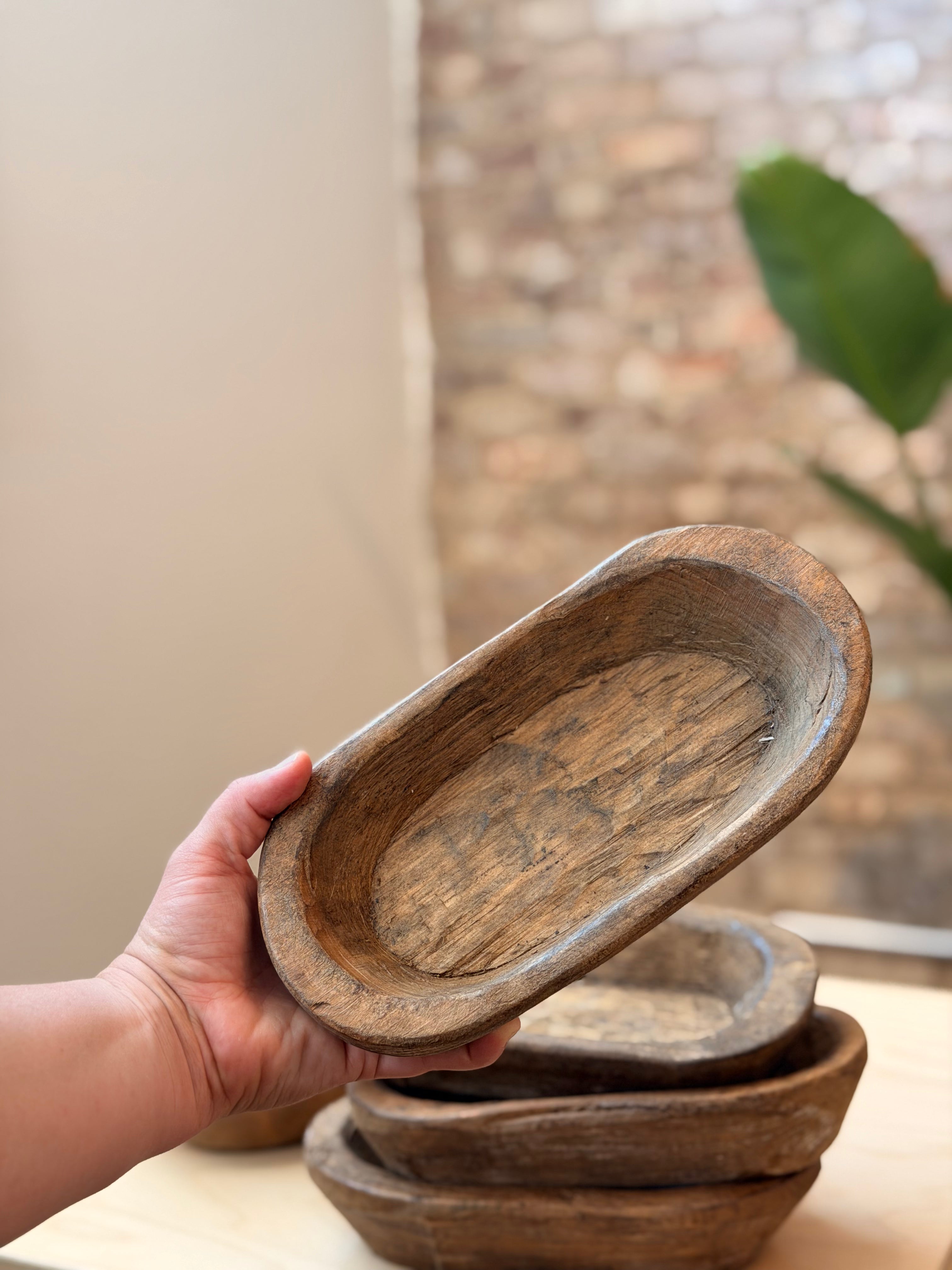 Natural Wooden Carved Bowl, Small