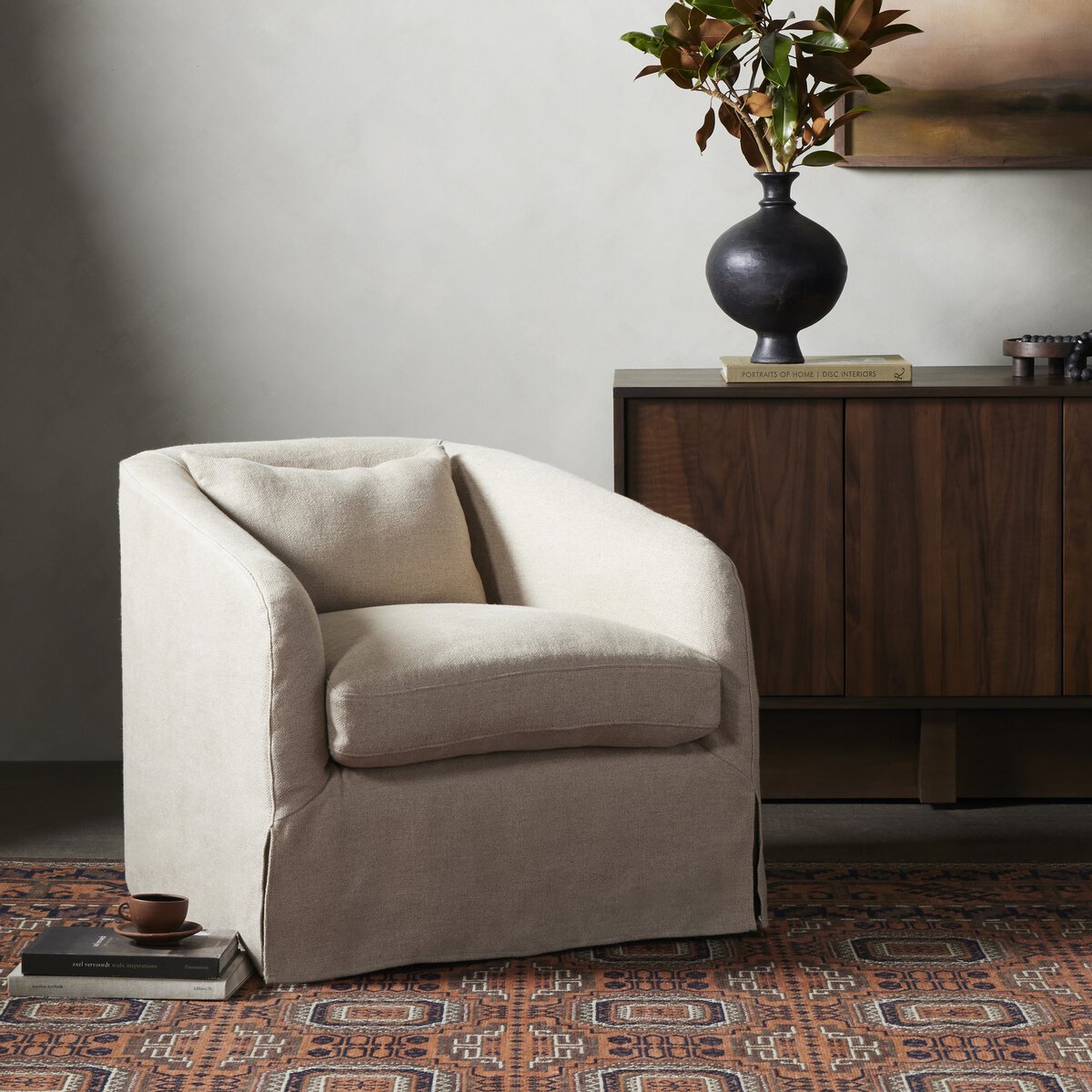 Topa Slipcover Swivel Chair - Flanders Flax