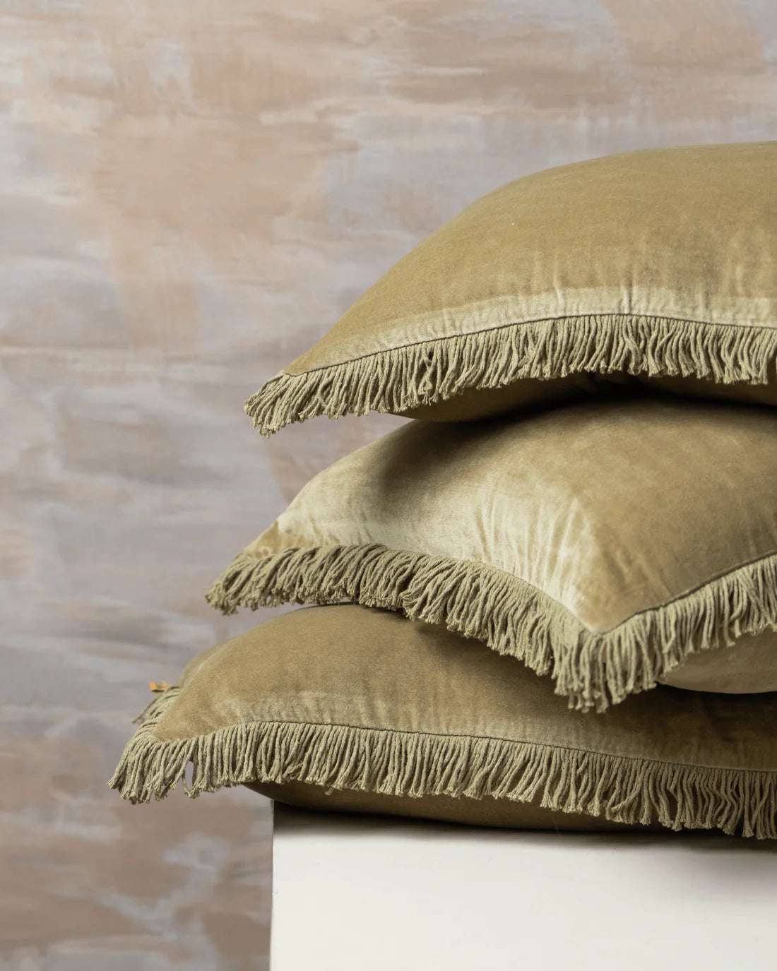 Velvet Fringed Lumbar Cushion | Olive