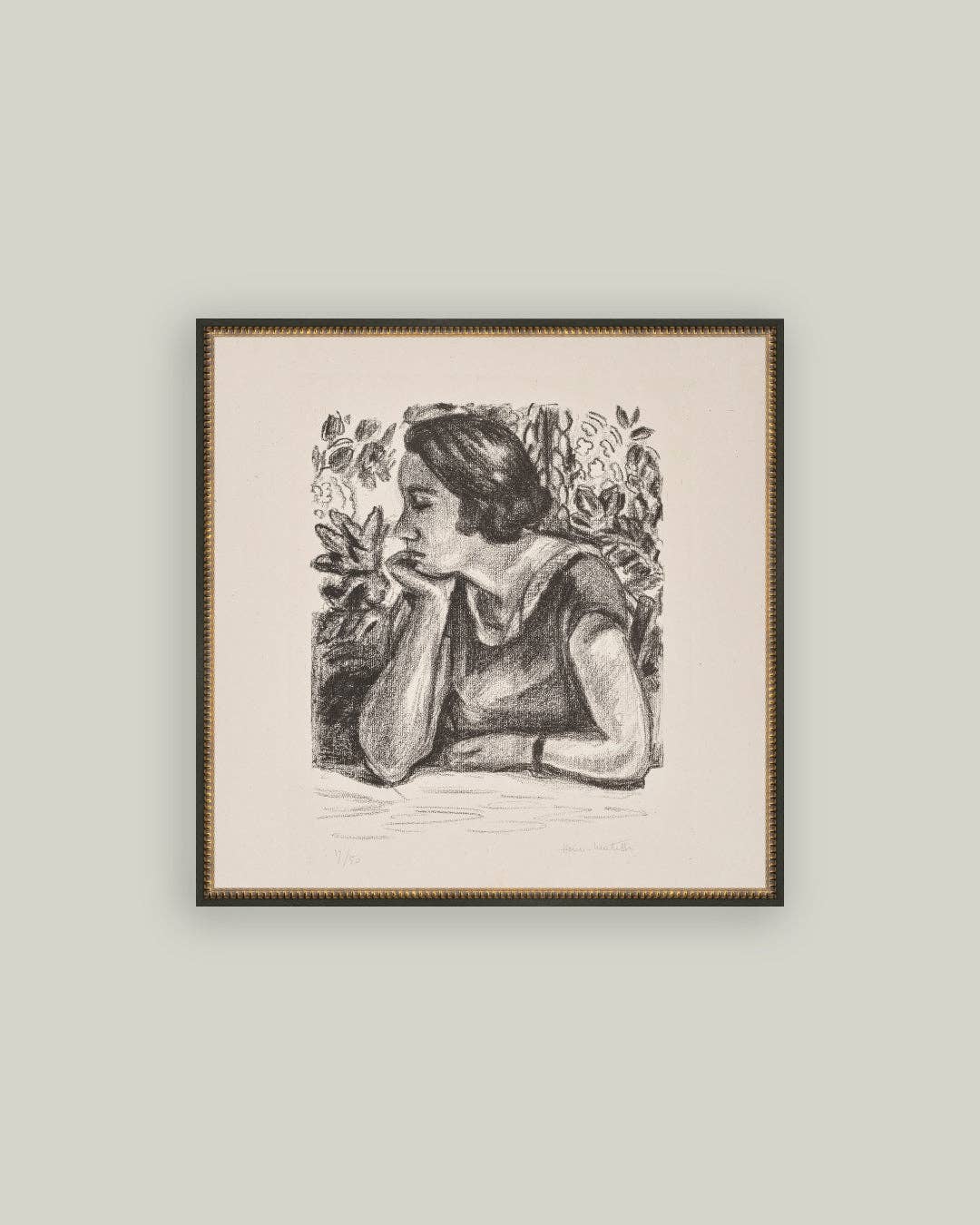 Woman Resting on Her Arm Framed Antique Art