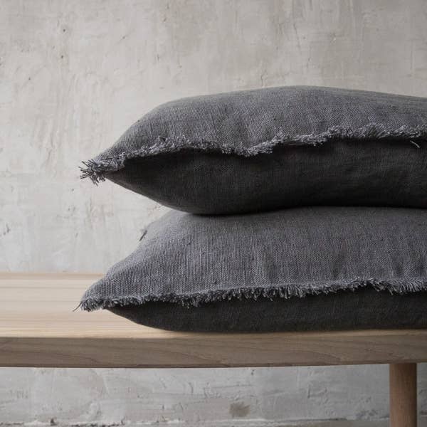 Linen Cushion Cover - Graphite Terra Fringe