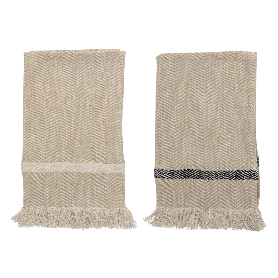 Striped Tea Towels with Fringe, Set of 2