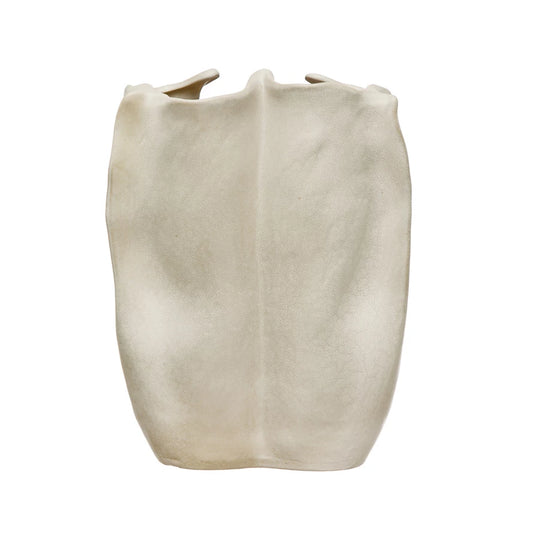 Stoneware Organic Shaped Vase, Matte Cream Color TALL
