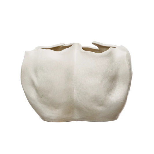 Stoneware Organic Shaped Planter, Matte Cream Color SHORT