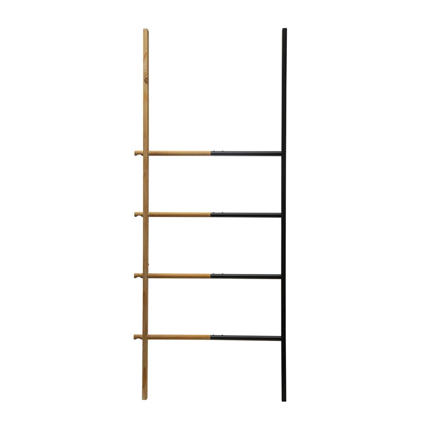 Two-Tone Metal & Wood Ladder, Black & Natural