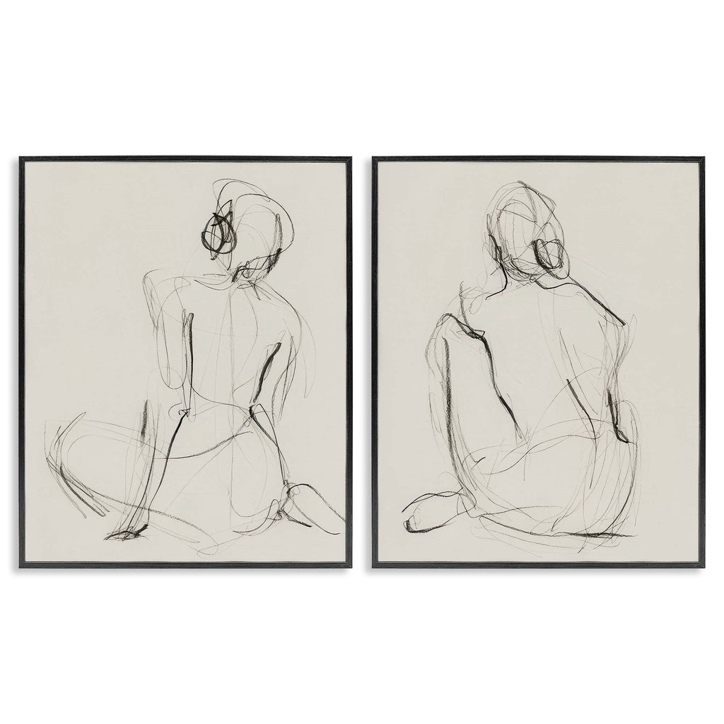Sitting Female Figure Drawing Framed Art