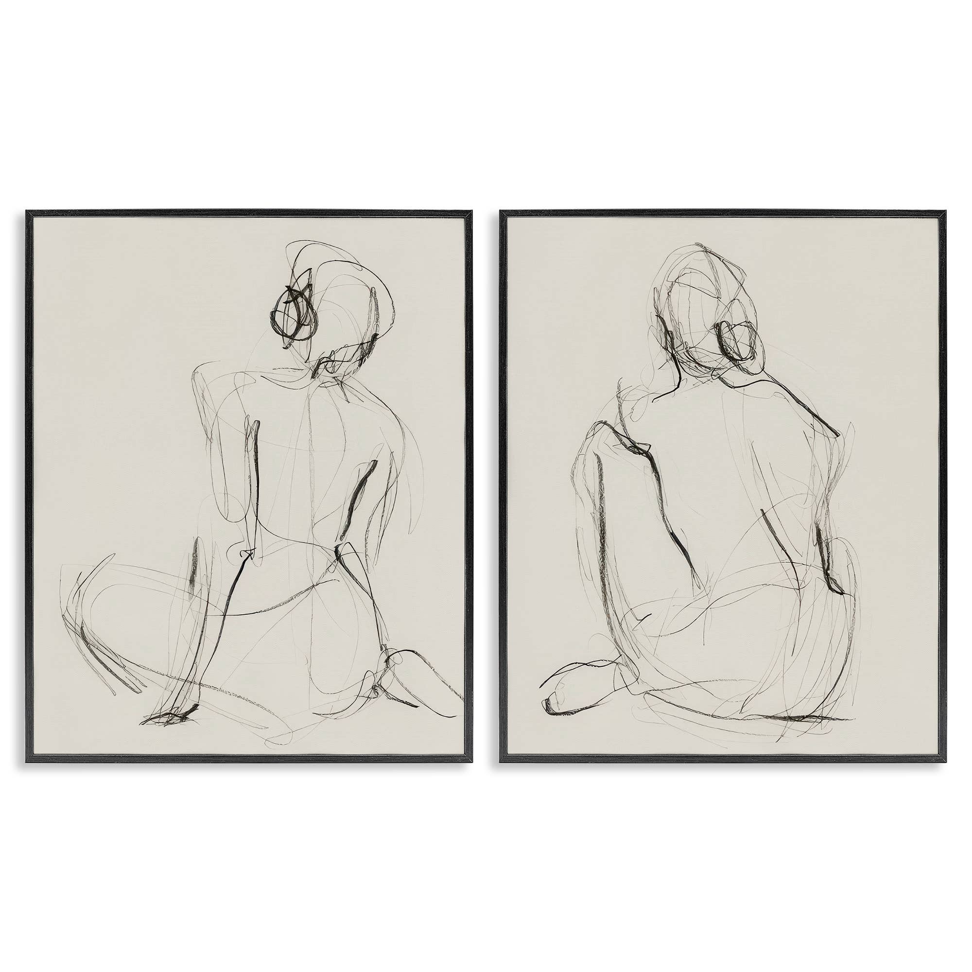 Sitting Female Figure Drawing Framed Art