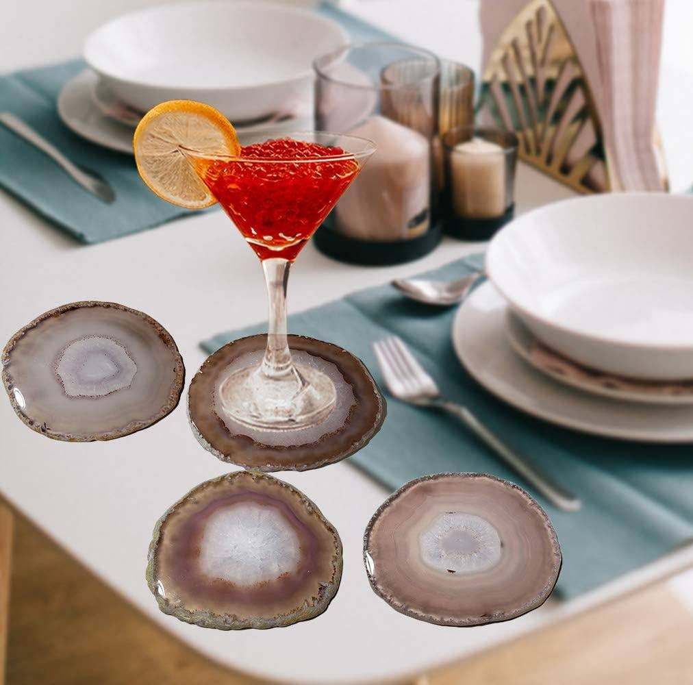 Natural Agate Geode Crystal Coasters 3-3.5"  Set of 4