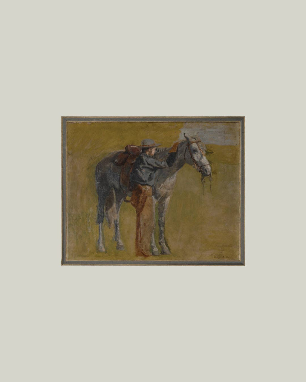 Study For Cowboys Framed Antique Art