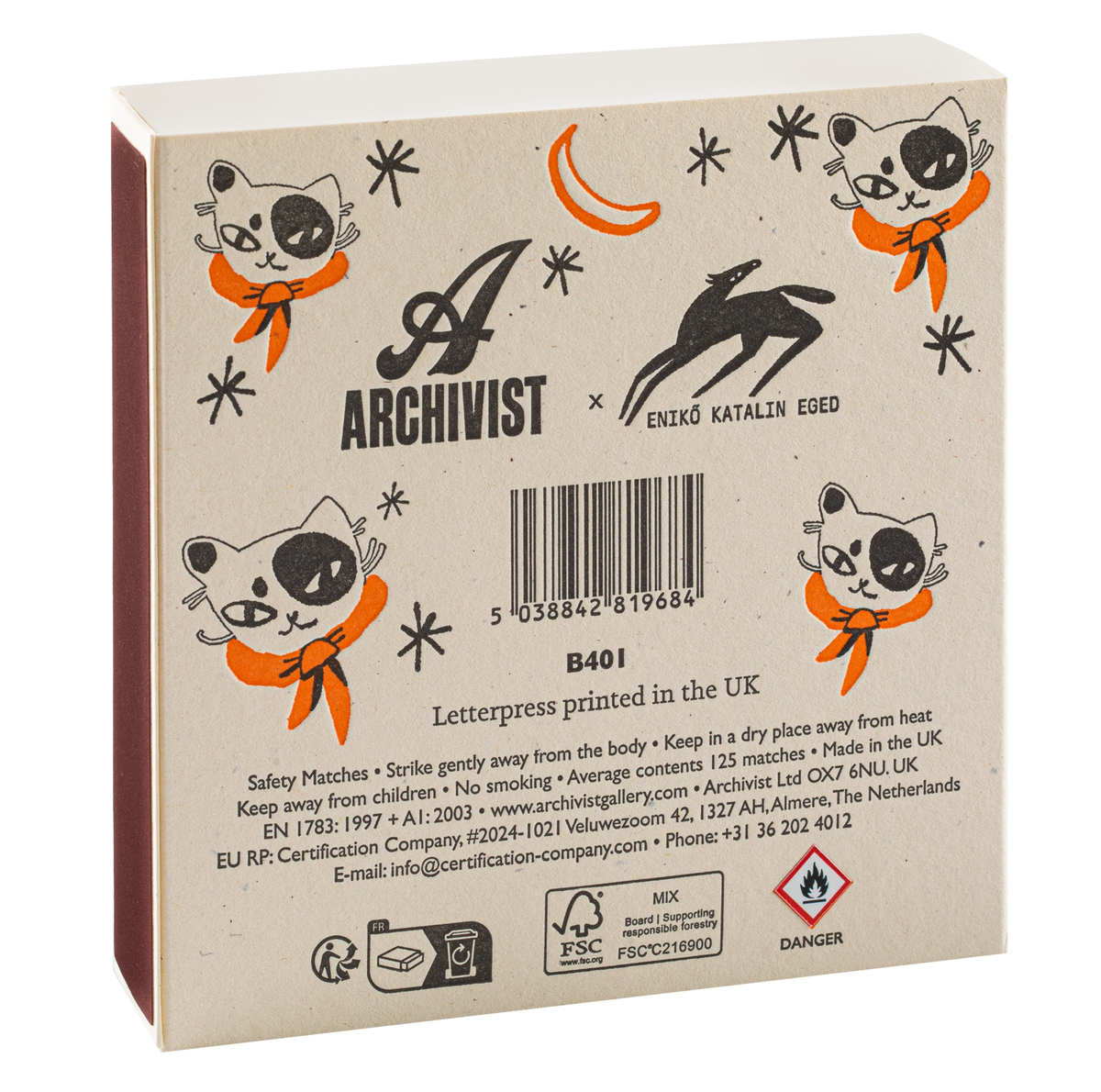 Black Spotted Kitten | Square - Safety Matches