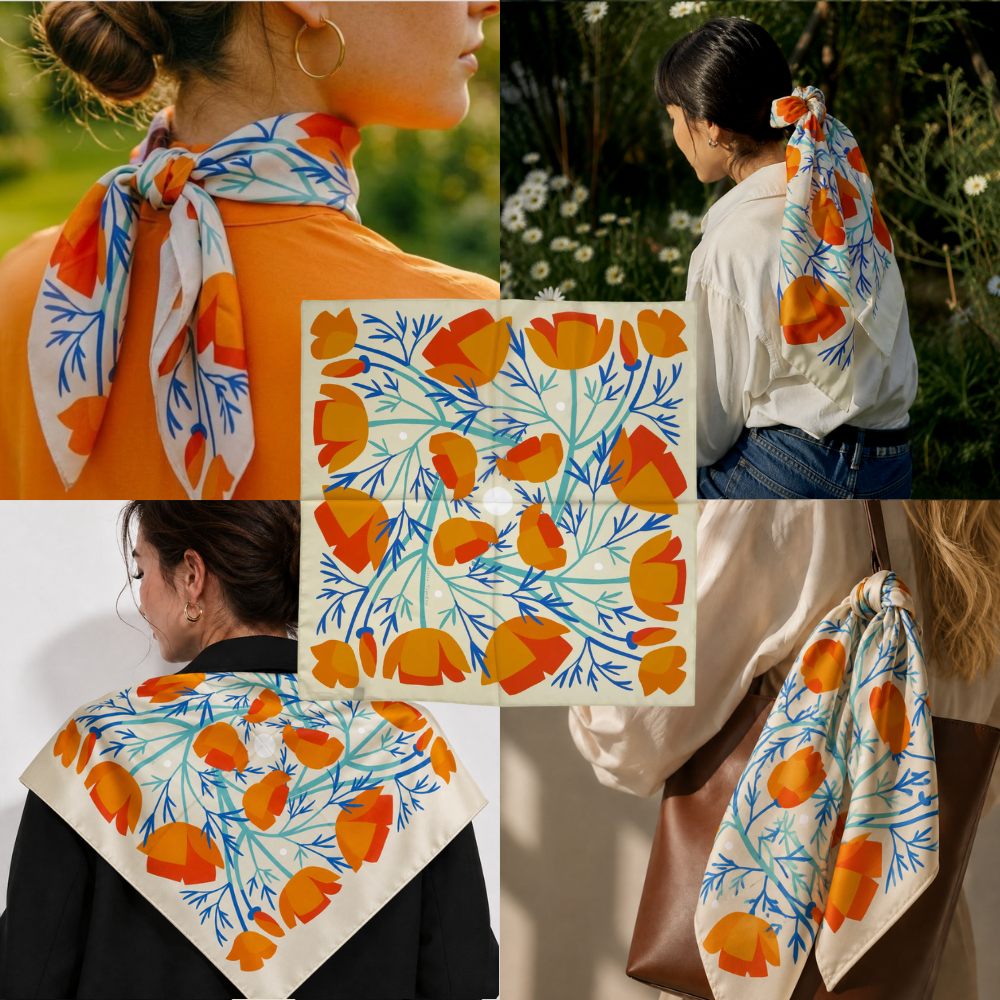 California Poppies Scarf | Silk Scarf | Women's Bandana