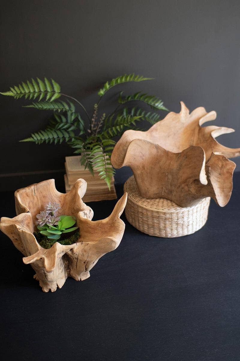 Hand-Carved Blooming Teak Bowl