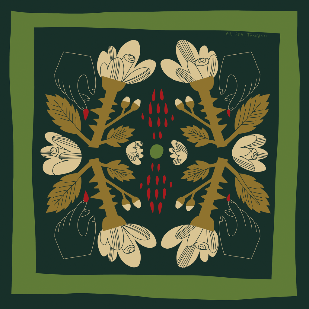 Green Rose and Thorn | Women's Silk Scarf | 26x26 Bandana