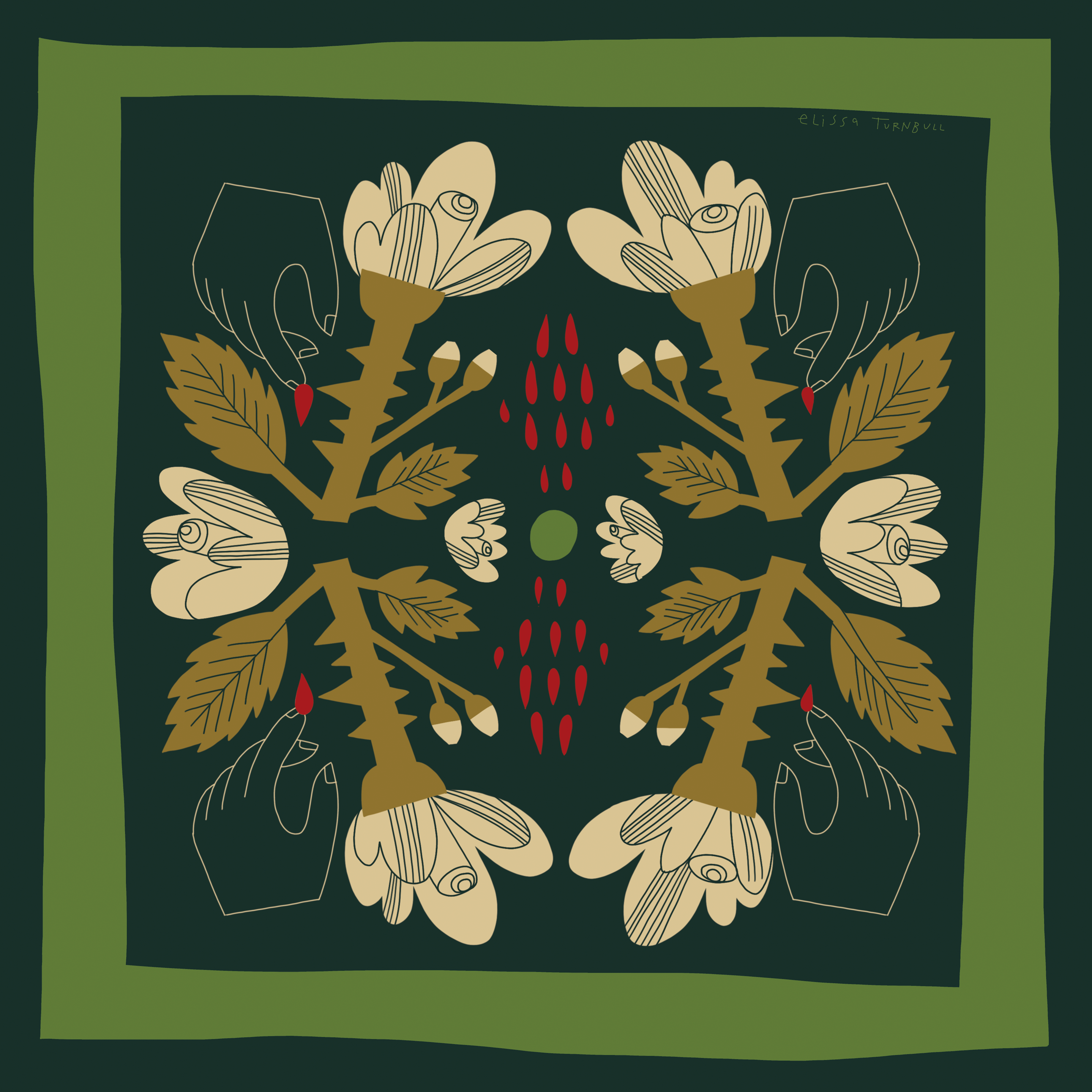 Green Rose and Thorn | Women's Silk Scarf | 26x26 Bandana