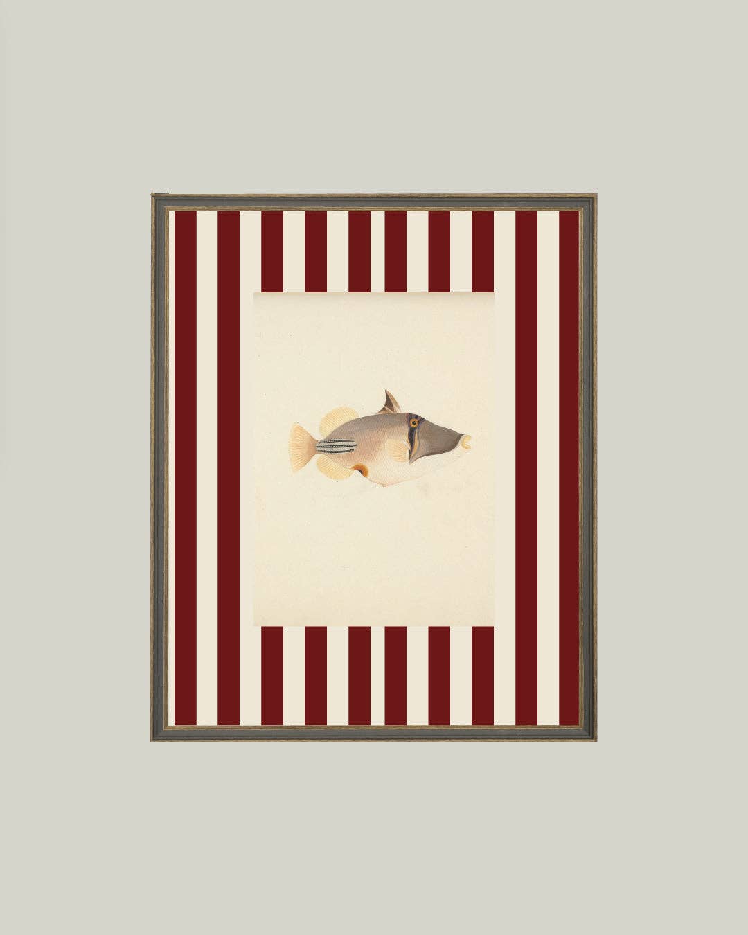 Fish on Stripes Framed Antique Art
