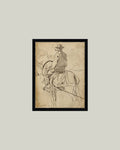 Man Riding a Horse Framed Antique Art
