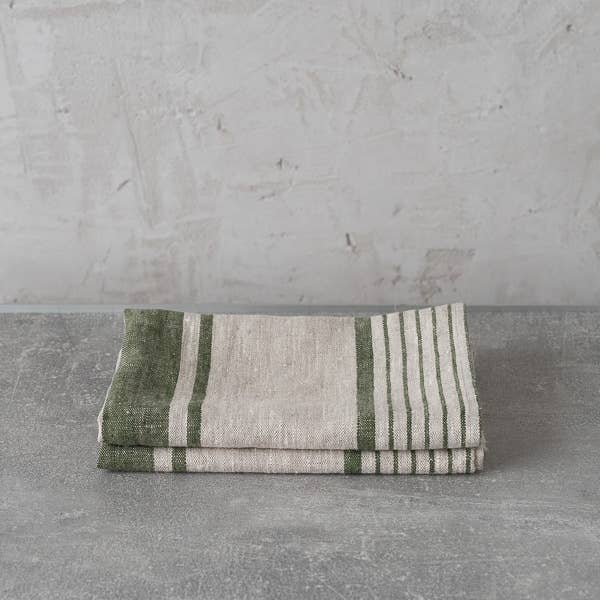 Set of 2 Linen Hand or Tea Towels Forest Green Provence