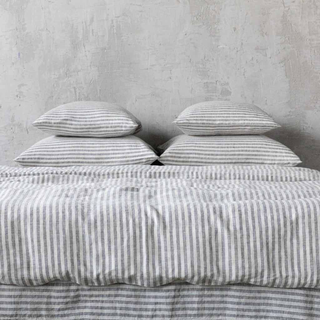 Linen Duvet - Graphite Ticking Stripe