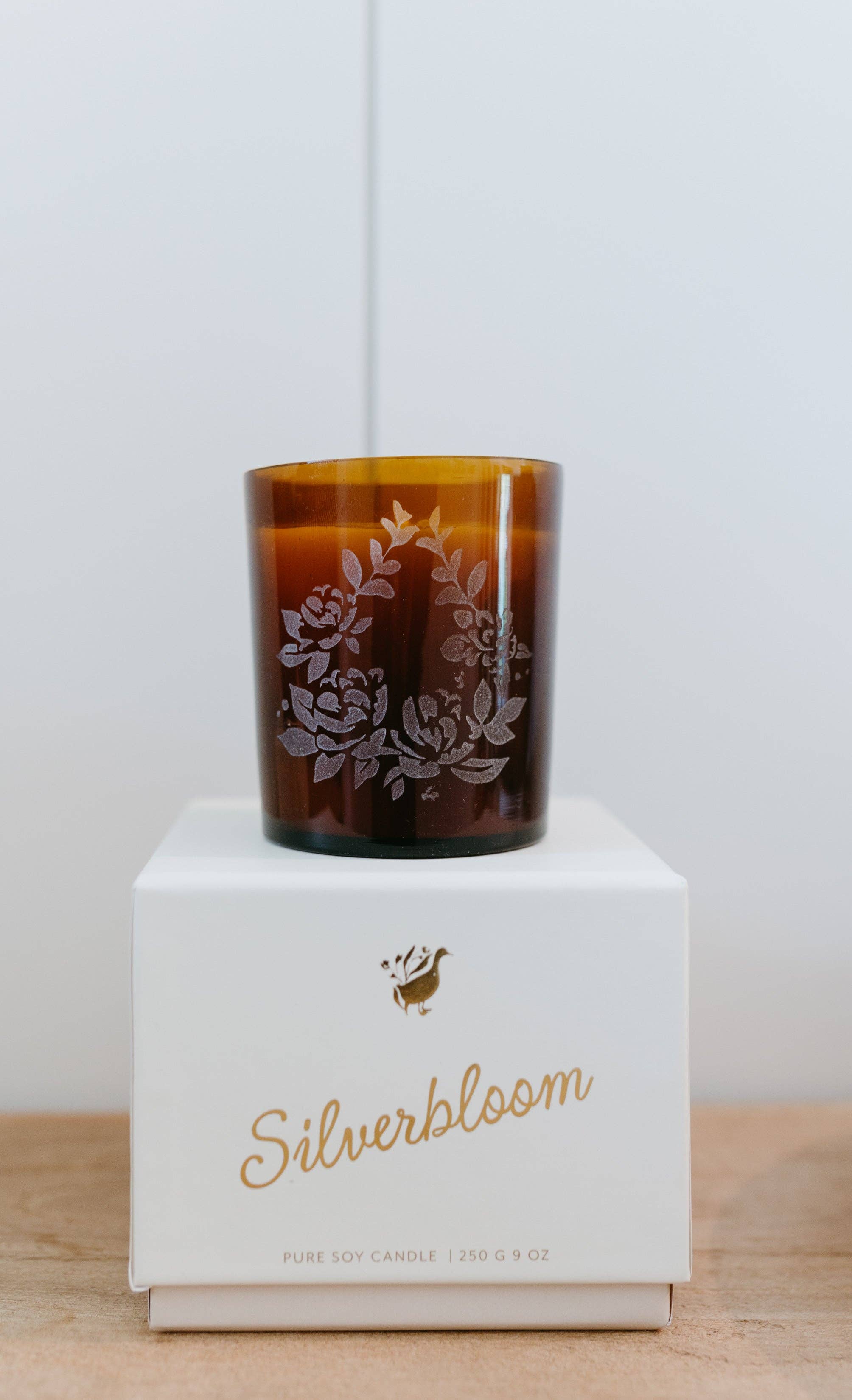 Silverbloom Candle | Soy Wax Amber Glass Gold Foil Box