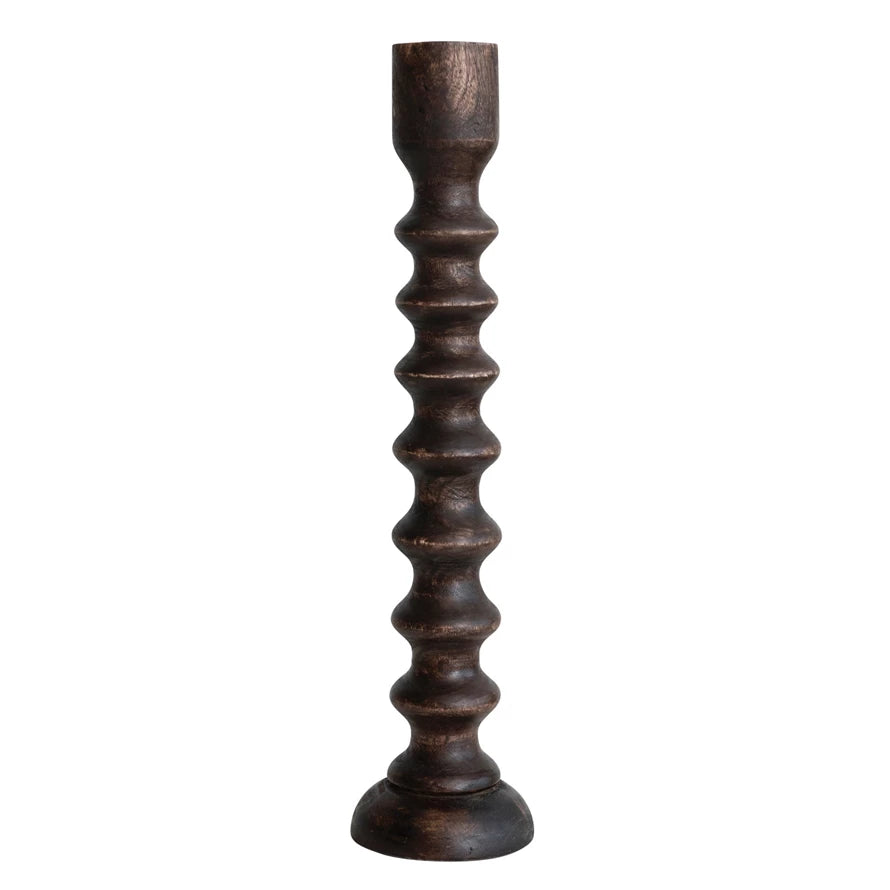 Hand-Carved Mango Wood Taper Holder - L