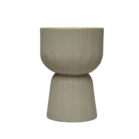 Ribbed Metal Footed Planter, Sand Finish, Grey