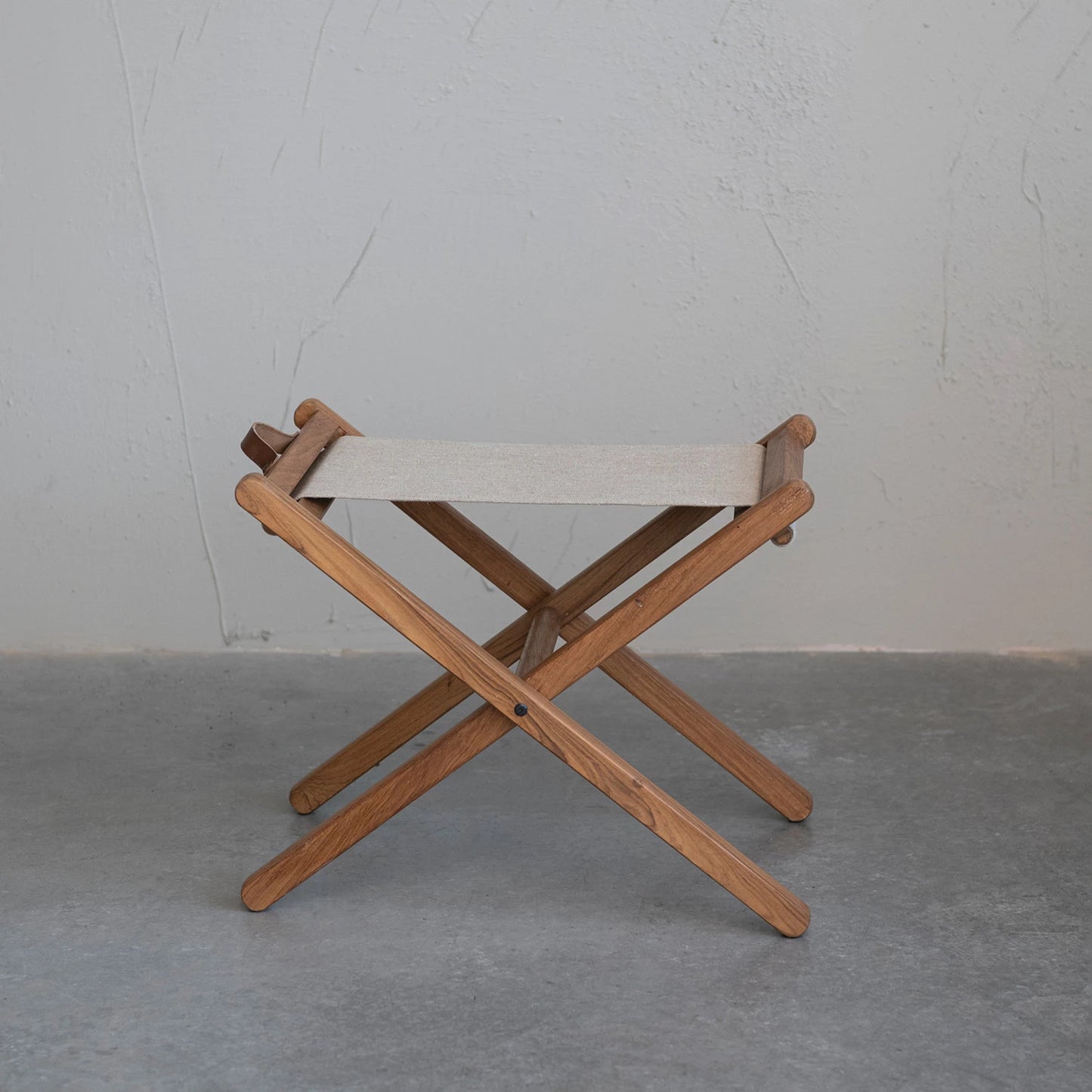 Teakwood & Linen Folding Stool