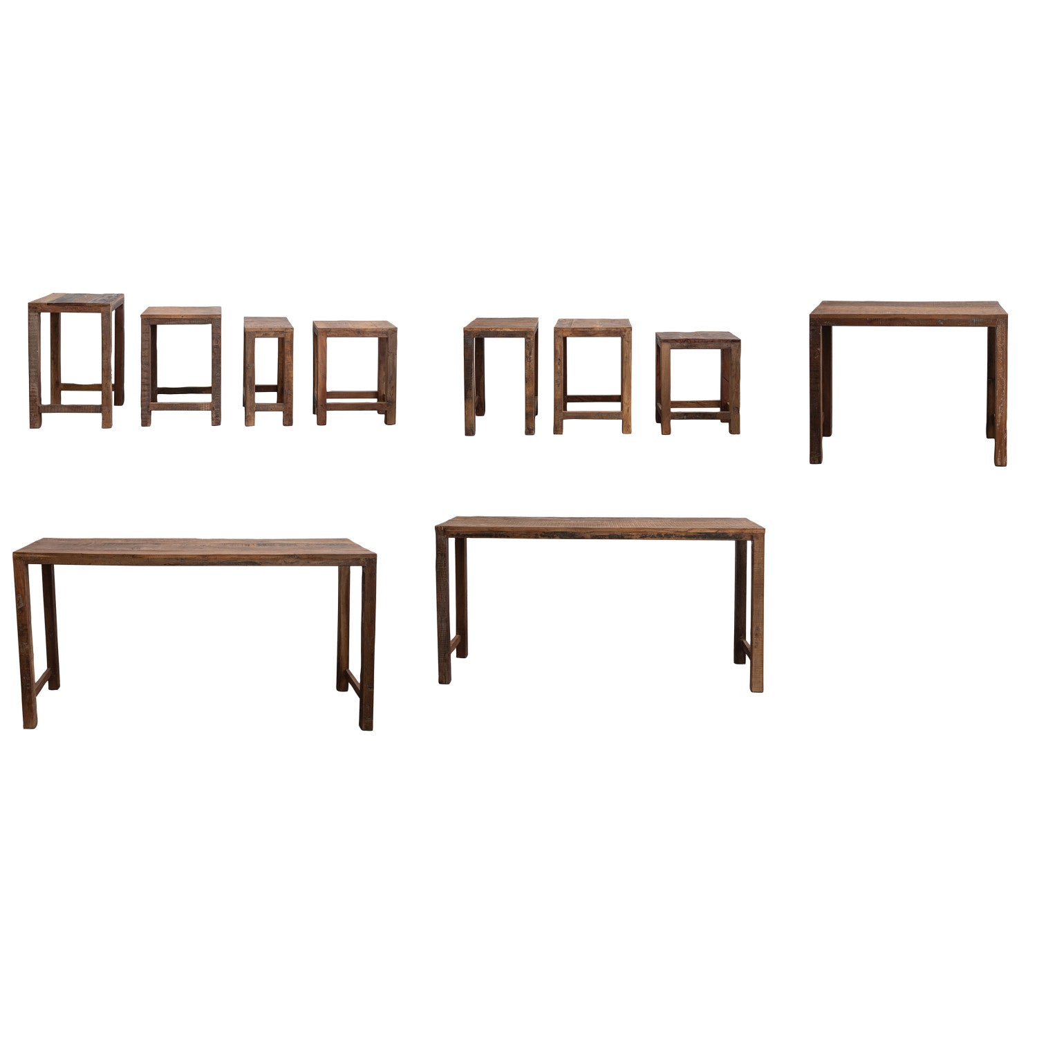 Reclaimed Wood Nesting Tables, Set of 10