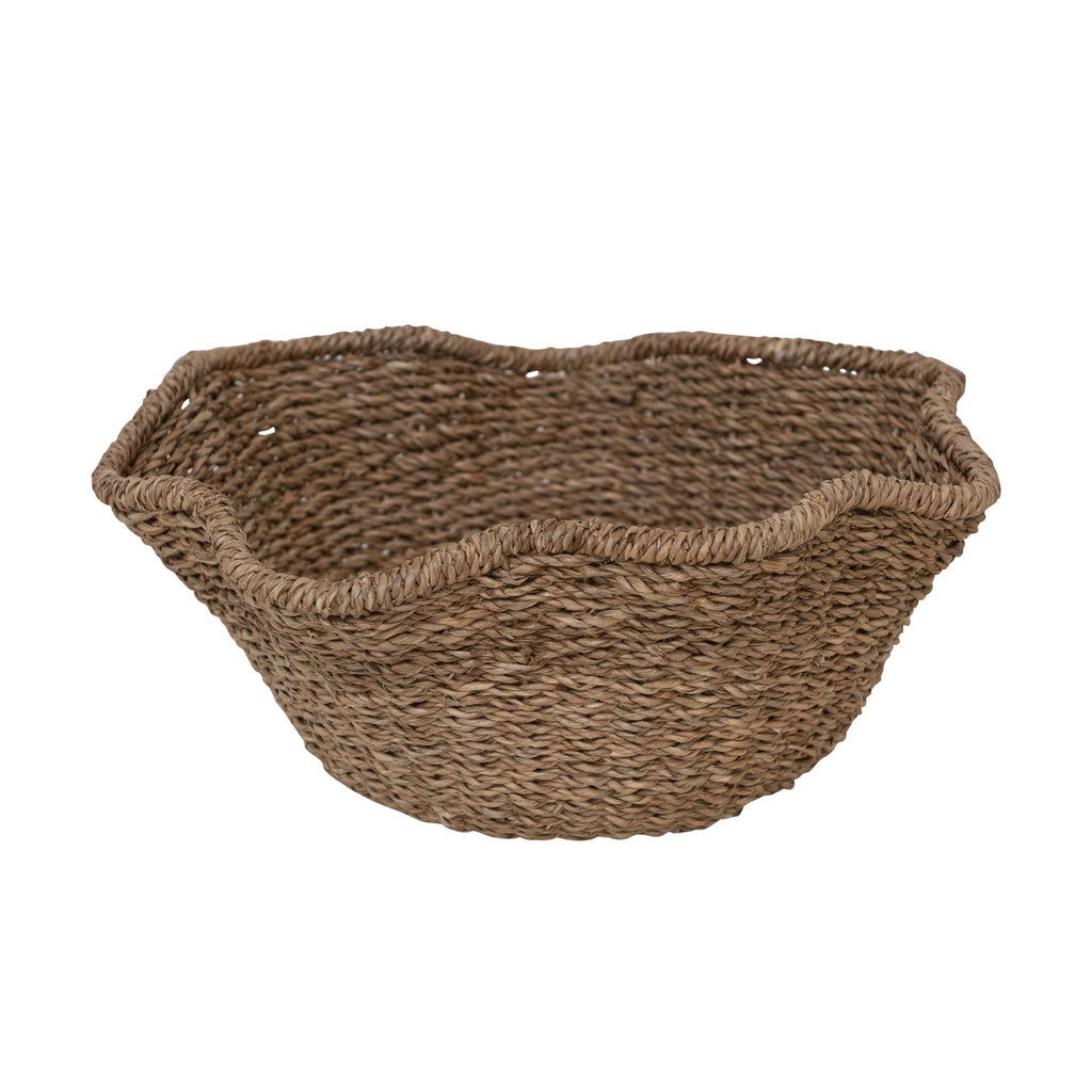 Woven Bankuan & Rattan Ruffled Basket