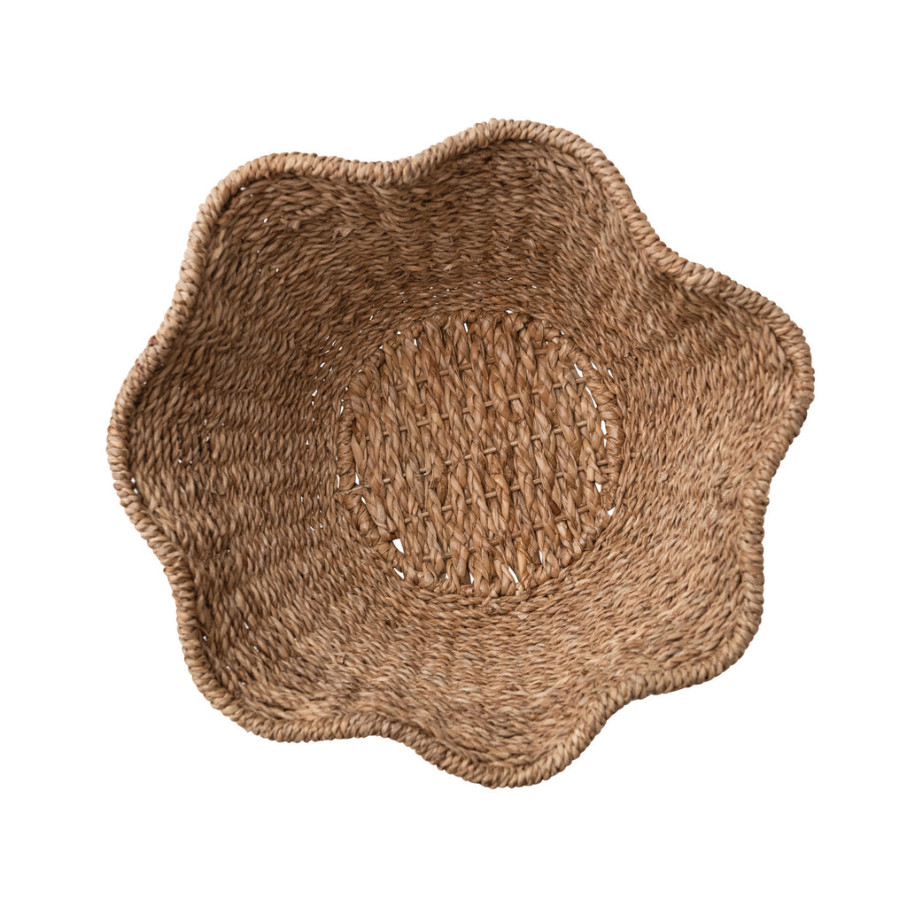 Woven Bankuan & Rattan Ruffled Basket