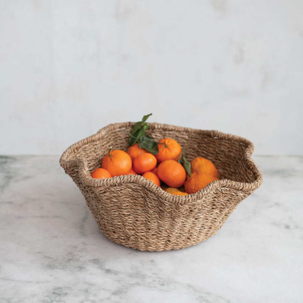 Woven Bankuan & Rattan Ruffled Basket