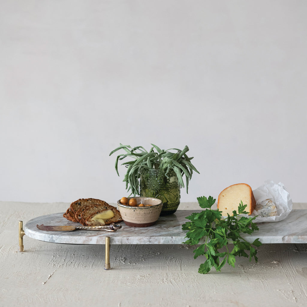 Oval Decorative Marble Tray with Stand