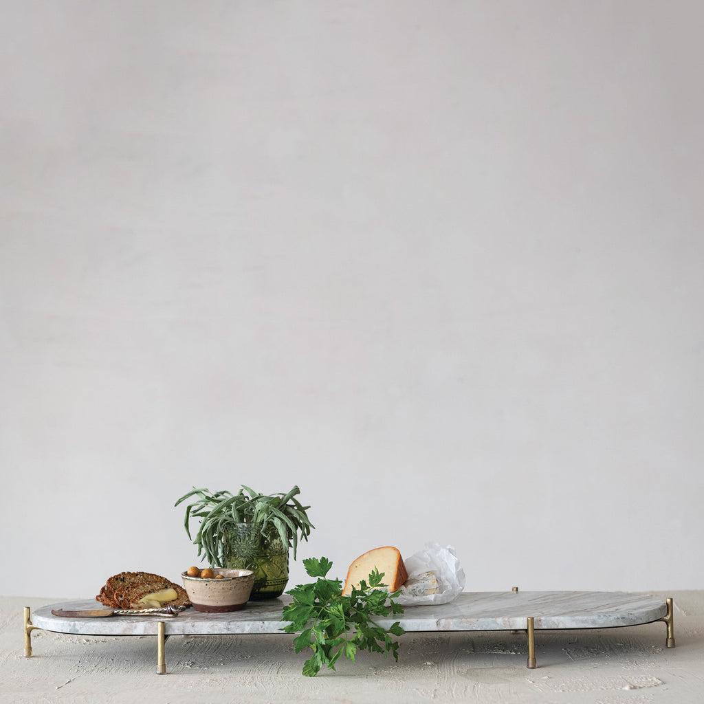 Oval Decorative Marble Tray with Stand