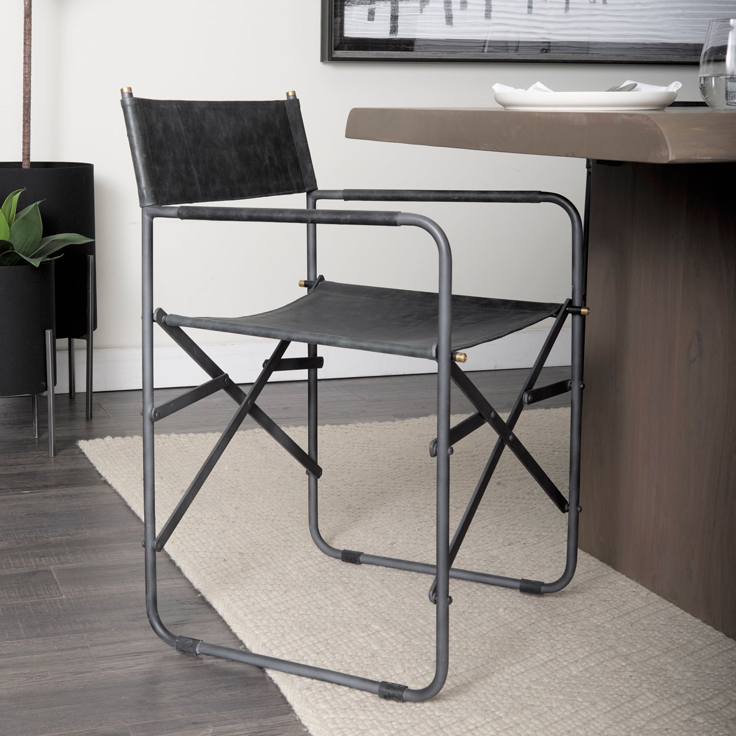 Foldable Iron & Leather Dining Chair