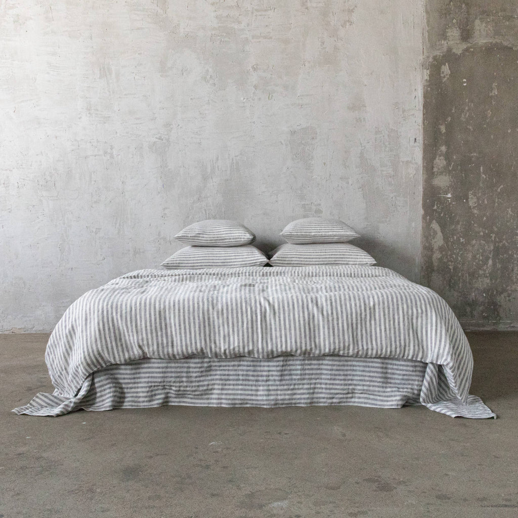 Linen Duvet - Graphite Ticking Stripe