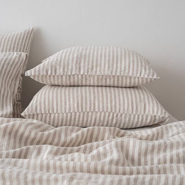 Linen Pillow Case - Natural Ticking Stripe