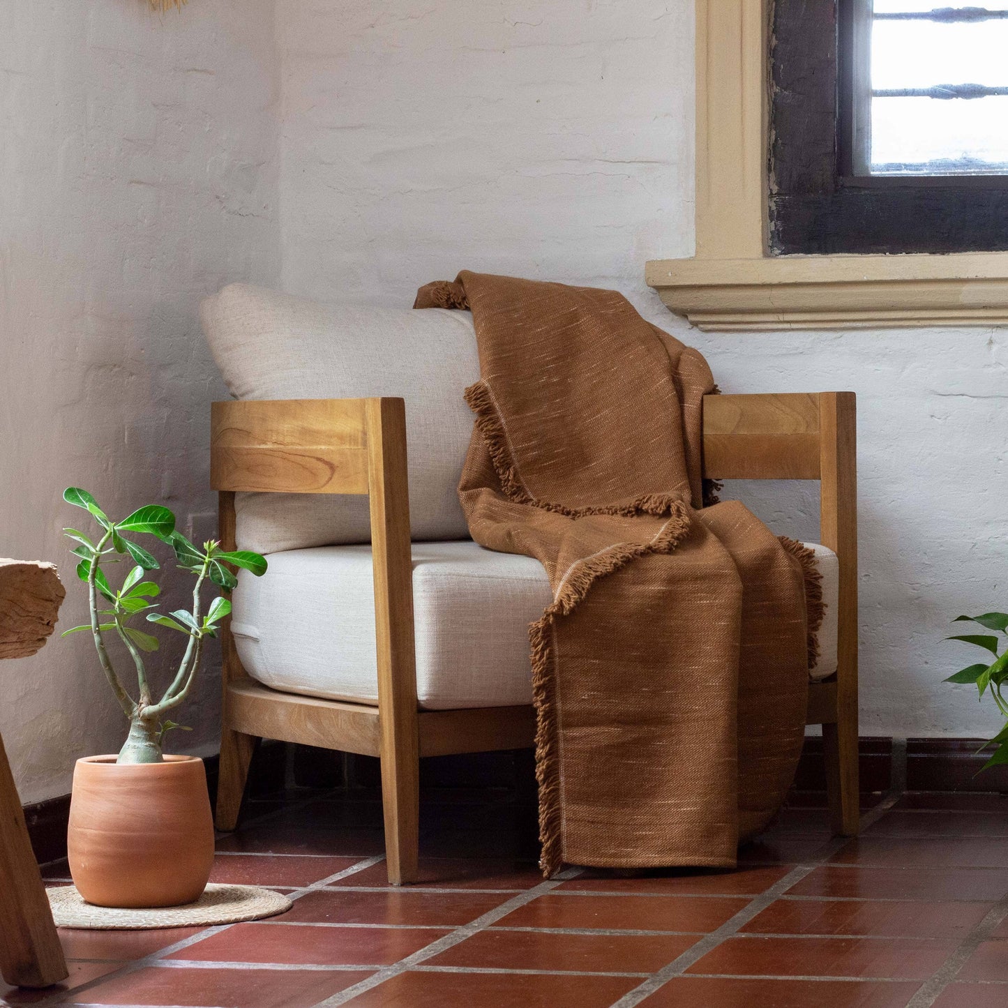 Liso Handloomed Cotton Blanket — Rust