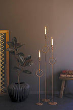 Weathered Brass Floor Taper Holder: Set of 3