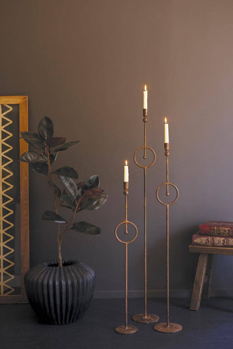 Weathered Brass Floor Taper Holder: Set of 3