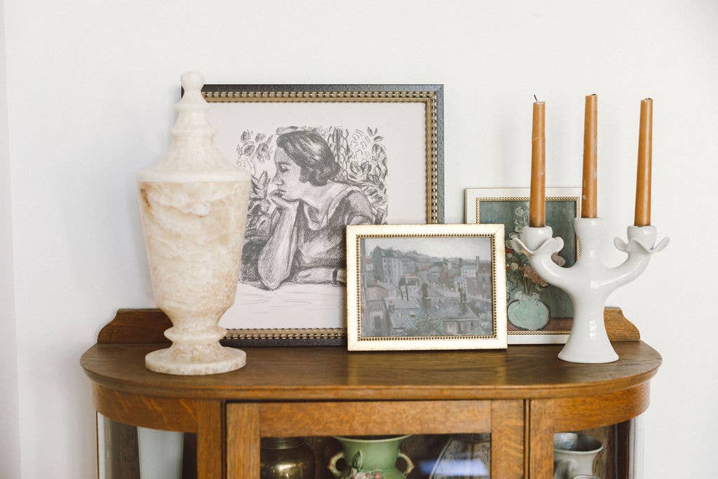 Woman Resting on Her Arm Framed Antique Art