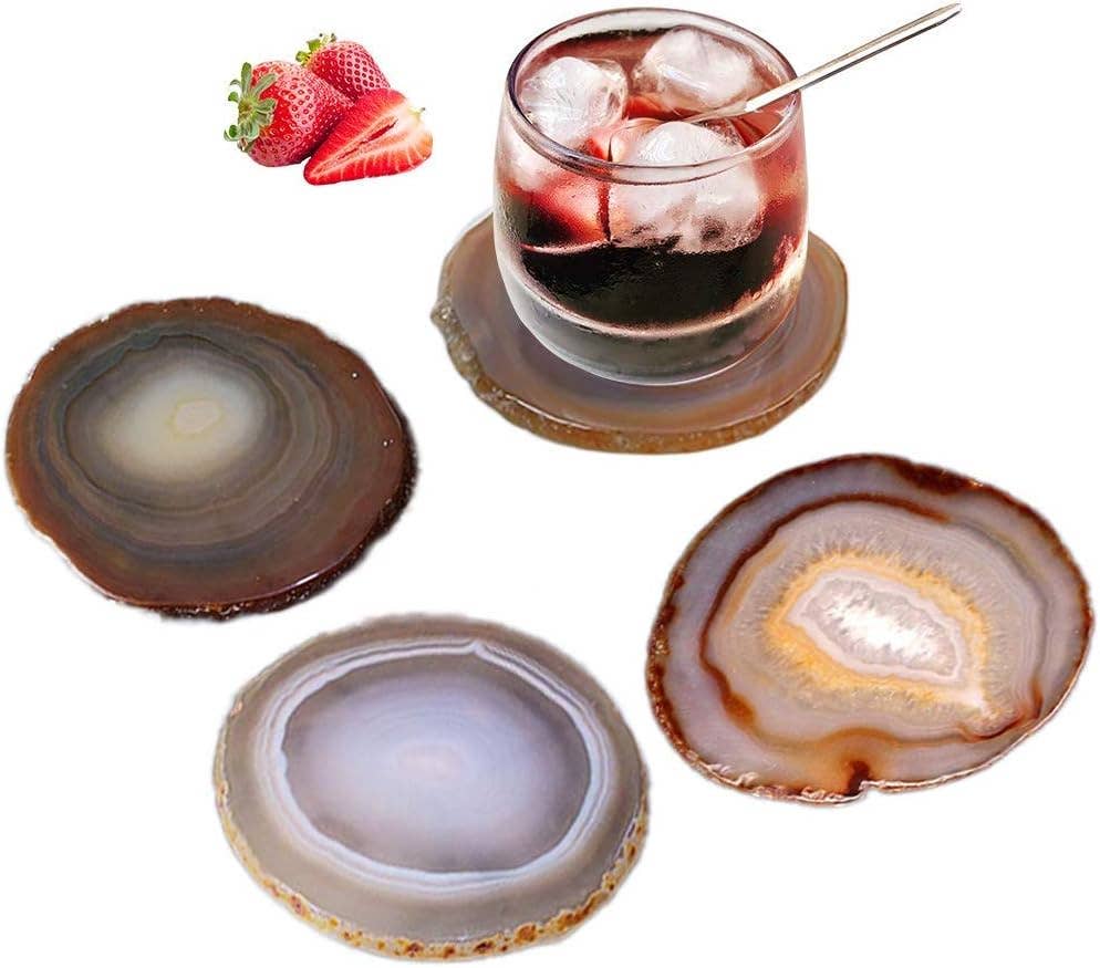 Natural Agate Geode Crystal Coasters 3-3.5"  Set of 4