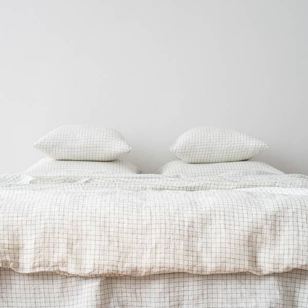 Linen Duvet - White Arctic Check